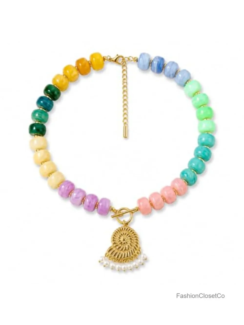 Chunky Seashell Beaded Necklace Y2K Pearl Tassel Toggle Clasp Adjustable Summer